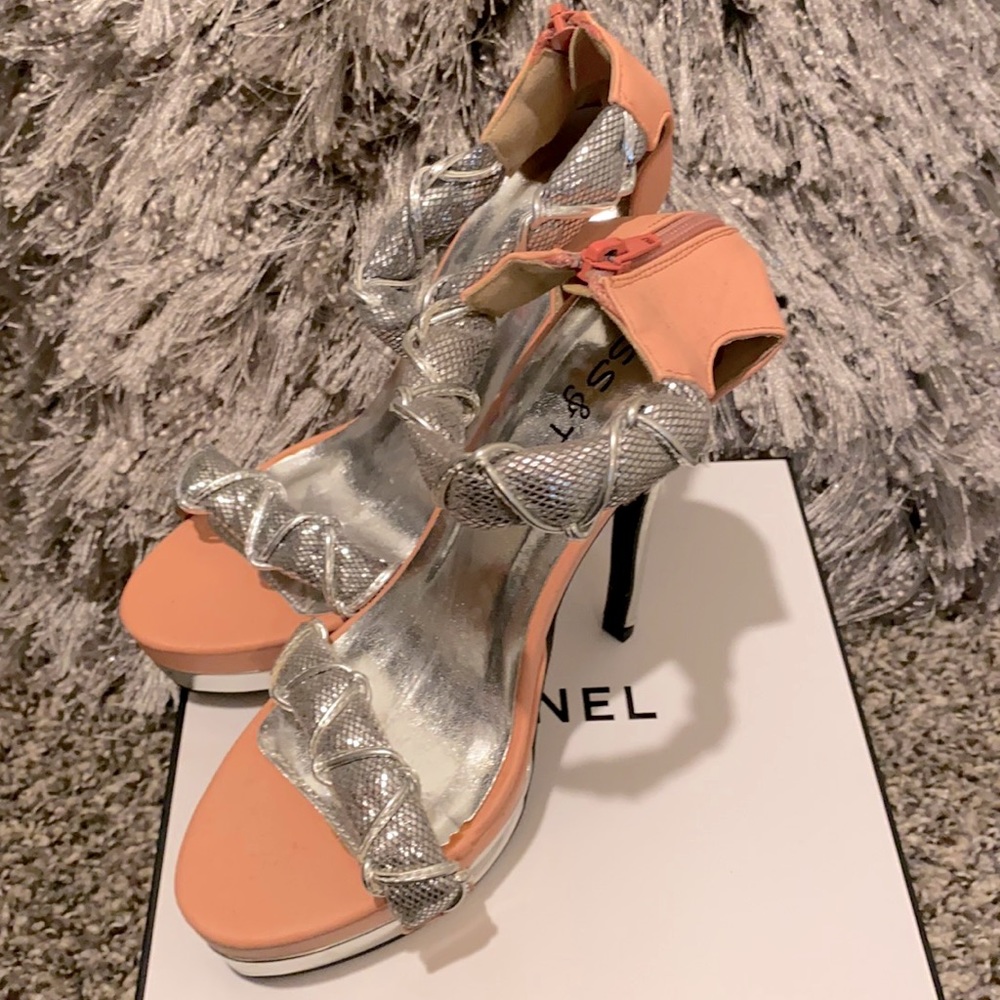Silver and peach brand new platform heels